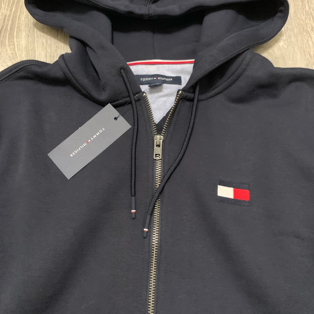 Tommy Hilfiger Navy Hoodie Jacket Embroidered Logo - Picture 3 of 4